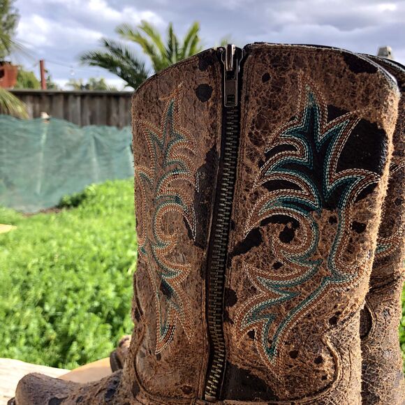 ARIAT Boot Womens Sz 6 Turquoise Corral Cow Print Western Cowgirl Leather Snip - Picture 9 of 16